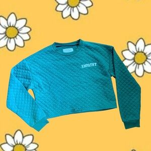 Emerald green jade Teal Quilted cropped Sweatshirt EMPATHY